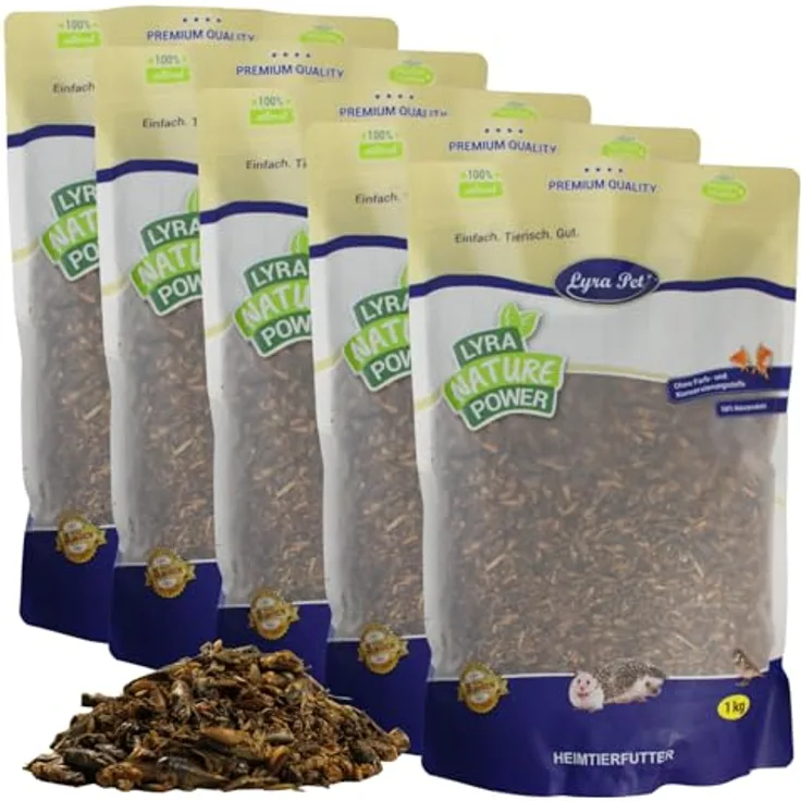 Lyra Pet® 5 kg getrocknete Heimchen | Reich an 63 % Rohprotein & Mineralien | Nährstoffreiche Ergänzung für Vögel, Nager, Fische & Reptilien