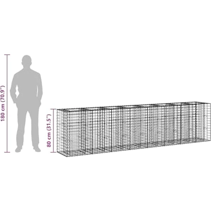 vidaXL Gabionen Hochbeet, 2er Set, Silber, 330 x 50 x 80 cm, Rechteckig, Wetterfest, Sichtschutzpaneele für Garten und Terrasse – Bild 4