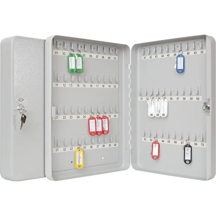 Wedo 10256537X Schlüsselschrank (für 70 Schlüssel, pulverbeschichtetes Stahlblech 28 x 6 x 37 cm, Sicherheitsschloß inklusive 2 Schlüssel) lichtgrau – Bild 2