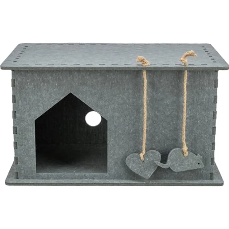 Trixie Kattenmand Huis Lene, Filzbett in Grau, für Katzen und kleine Hunde, 54x30x35 cm, Höhlenform