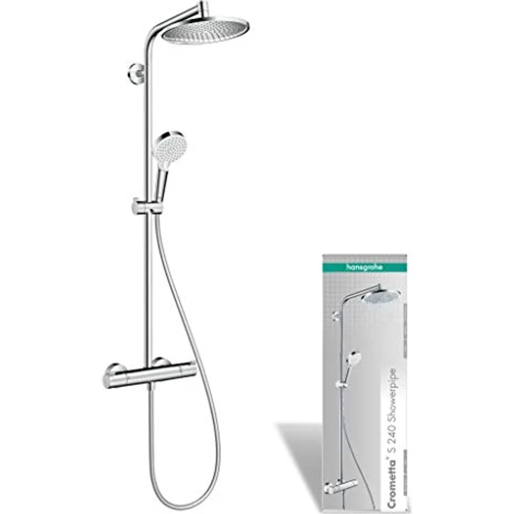 hansgrohe Duschsystem Crometta S 240, Duschset mit Thermostat, Duschkopf, Duschschlauch, Brausestange, Regendusche mit 1 Strahlart, Chrom – Bild 1