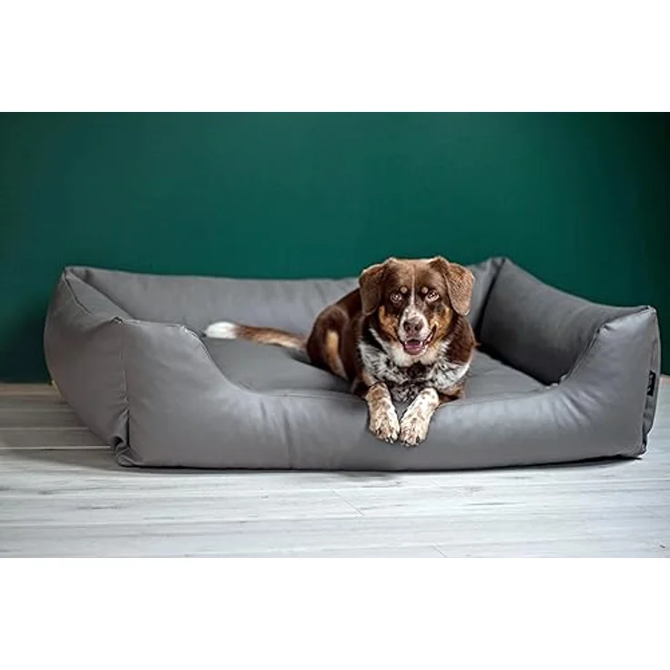 4L Textil Mario Hundebett Kunstleder Hundekorb aus Kunstleder wasserfestes Hundebett für mittelgroße Hunde 100x70 cm Graphit (Hundekorb) – Bild 5