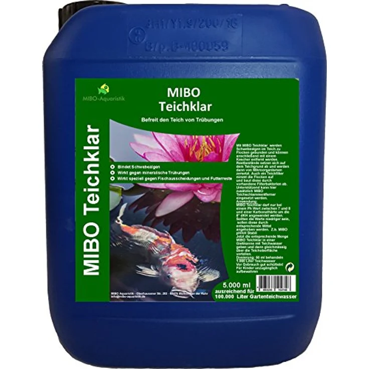 MIBO Teichklar Teichklärer, 5.000 ml für 100.000 Liter, schnelle Wirkung gegen trübes und grünes Gartenteichwasser – Bild 1
