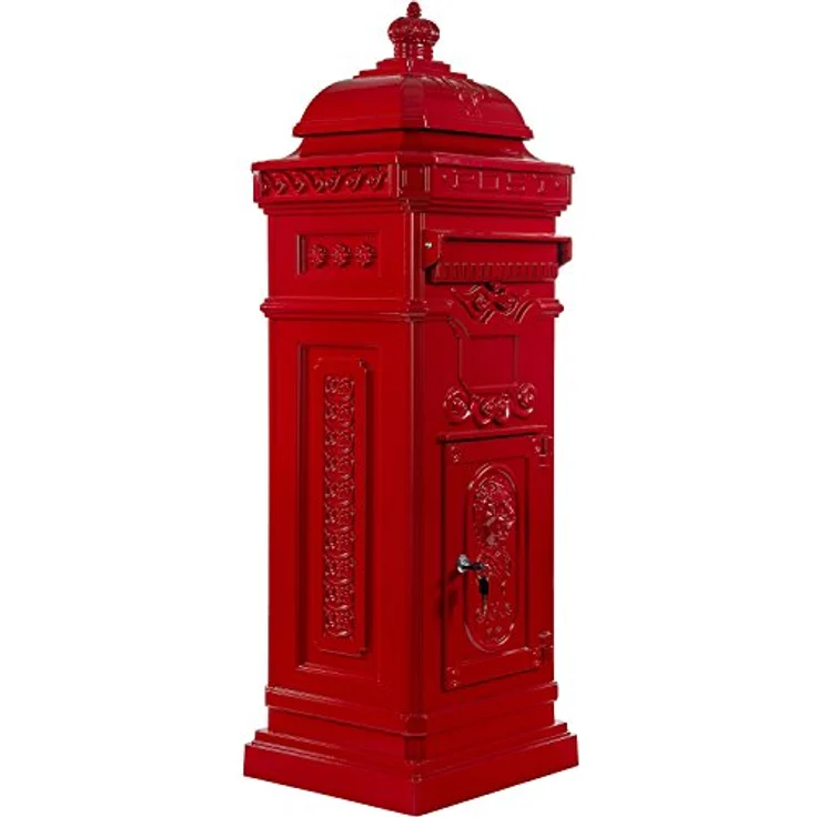 STILISTA Antiker Standbriefkasten 102 cm, Aluminium, wetterfest, mit großem Postschlitz und rot. – Bild 1