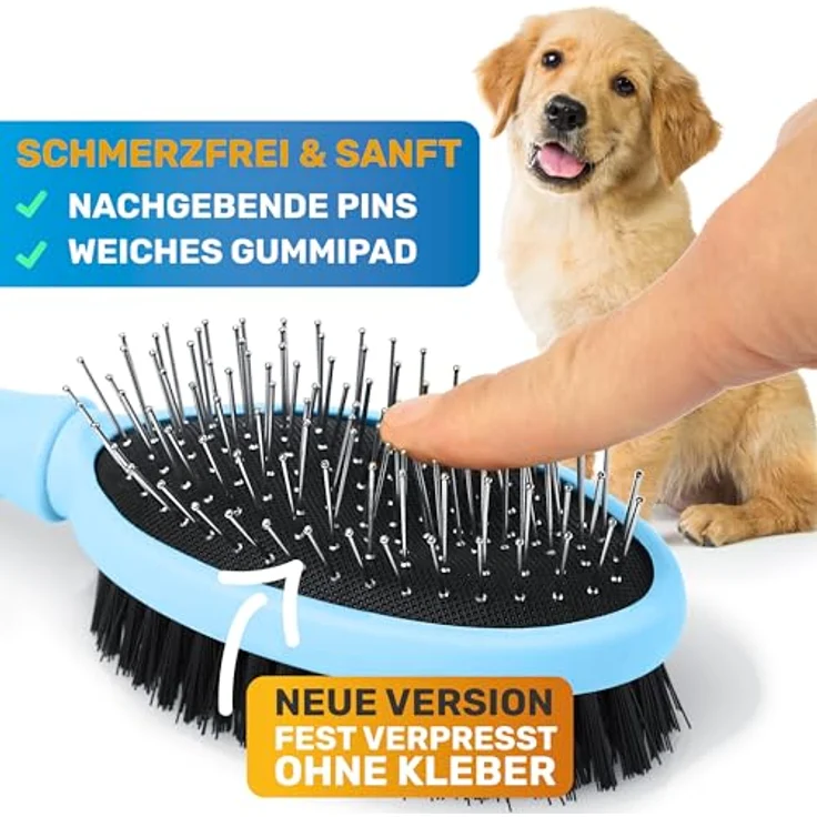 BluePet "DoppelDecker" 2in1 Hundebürste für Langhaar & Kurzhaar - Auch für Welpen & Katzen - Glätten, Entwirren, Ausbürsten - Allround-Talent für die tägliche Fellpflege – Bild 5