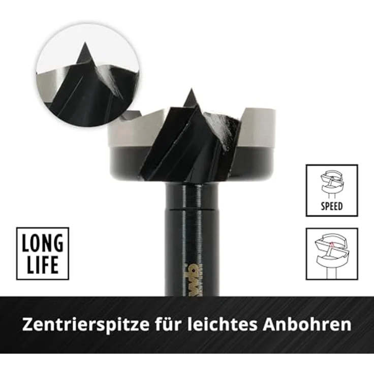 kwb Forstnerbohrer-Set 5-tlg. (15-35 mm, 88 mm Länge, Hex-Schaft, ausrissfreie Bohrlöcher, langlebig, für Hart-/Weichholz, inkl. Holzkassette) – Bild 3