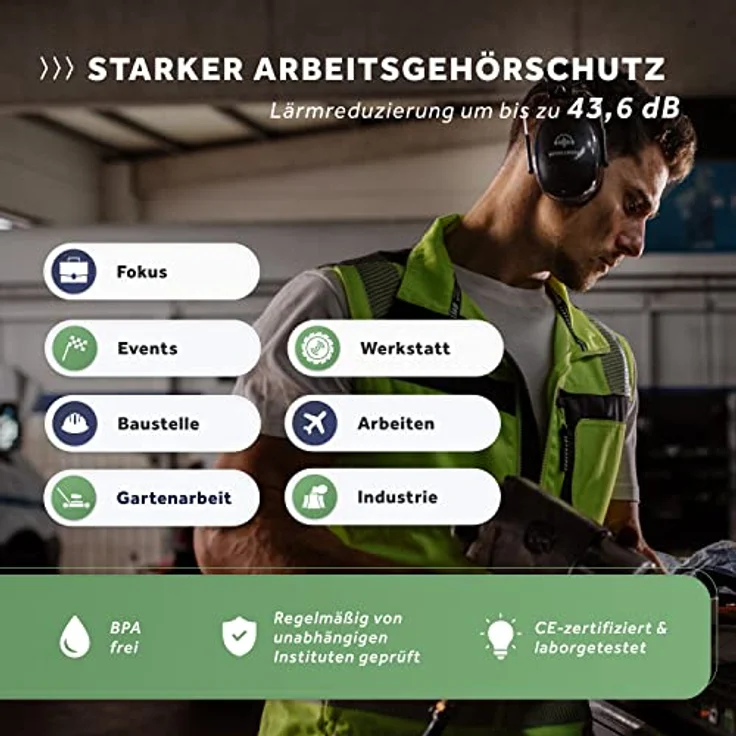 Schallwerk ® Work+ | Größenverstellbarer Arbeit Gehörschutz (Schwarz/Blau) - Hochwertige Lärmschutz Kopfhörer – Bild 2