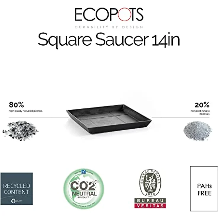 ECOPOTS Blumentopfuntersetzer SQUARE SAUCER Dark Grey, bruchsicher und UV-beständig, BxTxH: 35,5x35,5x3,5 cm – Bild 3