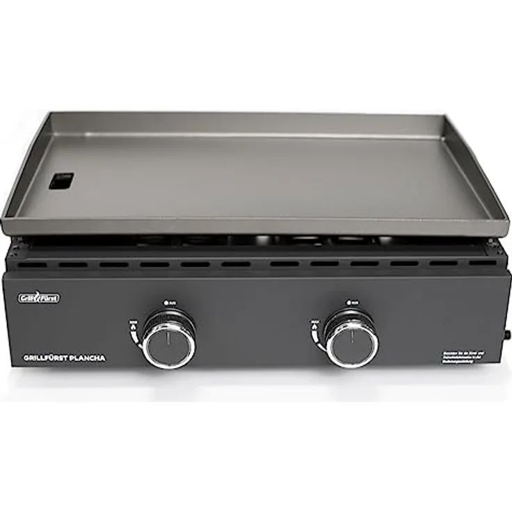 Grillfürst Plancha Grill - Planchagrill mit massiver Edelstahlplancha, 2 Edelstahlbrenner mit insgesamt 7 kW - für Fleisch, Fisch und Gemüse, 56 x 36 cm Grillfläche