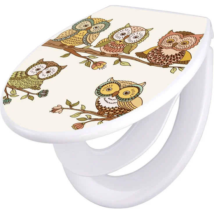 Banjado Toilettensitz mit Absenkautomatik, Familien WC Sitz aus hochwertigem Polypropylen mit Kindersitz, Motiv Zehn-Augen-Prinzip, 44,5x37x5cm, Universal passend für Euro-WC-Becken