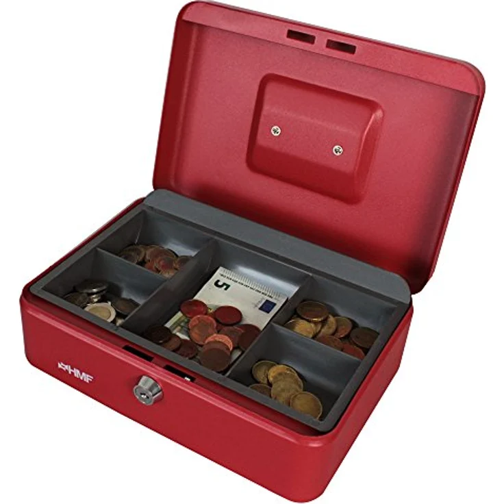 HMF 10125-03 Geldkassette, Sicherheitszylinderschloss, herausnehmbarer Münzeinsatz, rot – Bild 3