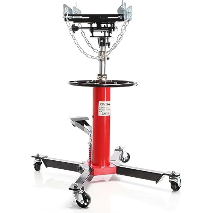 Wiltec Mobiler Getriebeheber, hydraulisch 500 kg, Hubhöhe 87-179 cm, mit 4 Laufrollen und Halteplatte, ideal für Kfz und Lkw – Bild 7