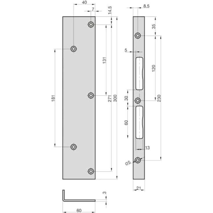 BASI | Reparatur Winkelschließblech für Innentüren Zimmertüren | 300x60x21 mm | Universal Reparaturschließblech | DIN rechts/links | Schließblech Stahl verzinkt – Bild 2