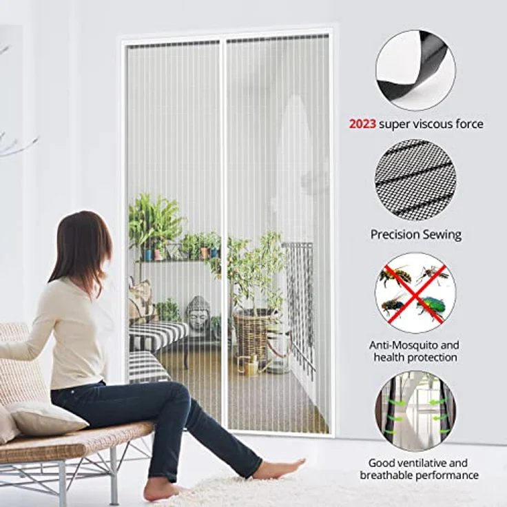 MYCARBON Fliegengitter Balkontür, Magnet Insektenschutz Tür 65x200cm, ohne Bohren, einfache Montage, reißfest, weiß – Bild 4