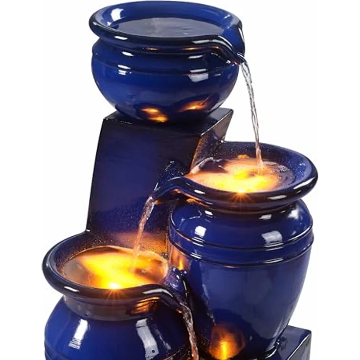 Teamson Home Gartenbrunnen Solarbrunnen 4-stufig aus Polyresin, blau mit LED-Beleuchtung, Höhe 73 cm – Bild 6