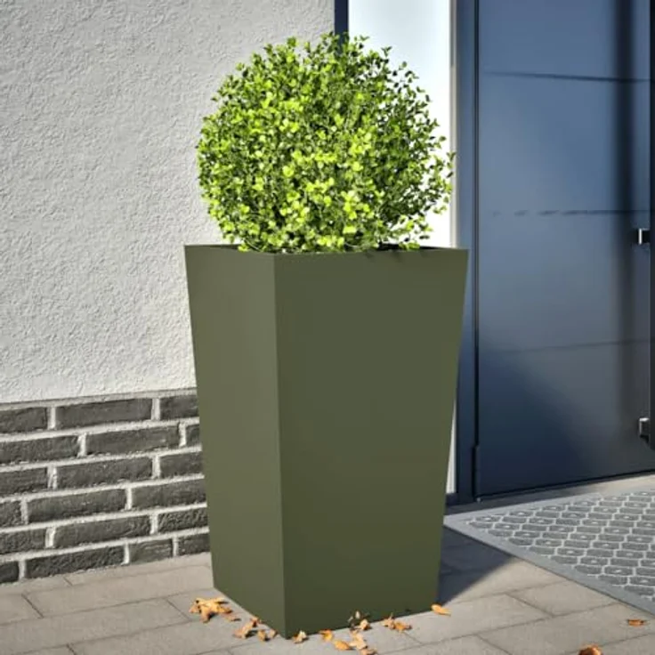 vidaXL Pflanzkübel Olivgrün 45x45x75 cm Stahl - Stabiles und langlebiges Material, Viel Platz, Vielseitig einsetzbar, Unkraut- und Schädlingsschutz – Bild 2