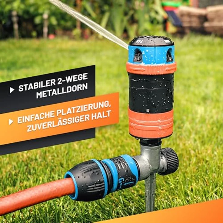GRÜNTEK 4-facher Multifunktions-Kreisregner, großflächiger Sprinkler bis 452 qm mit Sektoreinstellung 30°-360° und 4 Strahlarten für optimale Gartenbewässerung – Bild 2