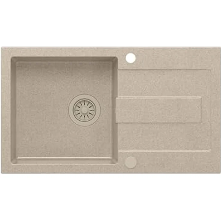 Quadron Granitspüle CHRISTIAN 111, Beige, 78 x 45 x 18,5 cm, Einzelbecken mit Abtropffläche und manuellem Siphon, stoß- und kratzfest, fleckenbeständig – Bild 2