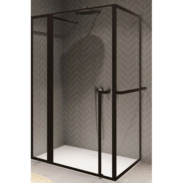 Riho Lucid Duschkabine 130x100x200 cm, Matt-Schwarz, mit Pendeltür und Hebe-Senk-Mechanismus, ESG-Sicherheitsglas