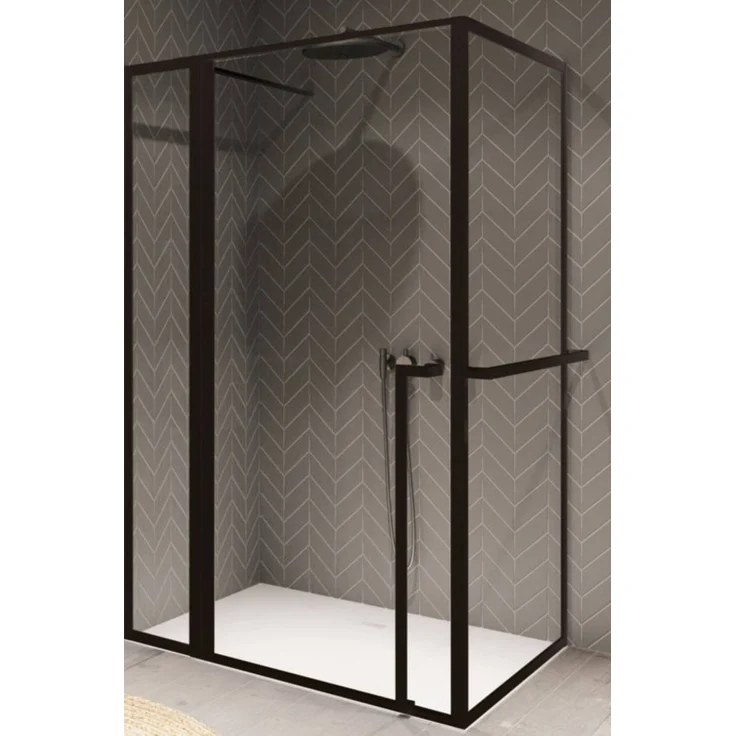 Riho Lucid Duschkabine 130x100x200 cm, Matt-Schwarz, mit Pendeltür und Hebe-Senk-Mechanismus, ESG-Sicherheitsglas
