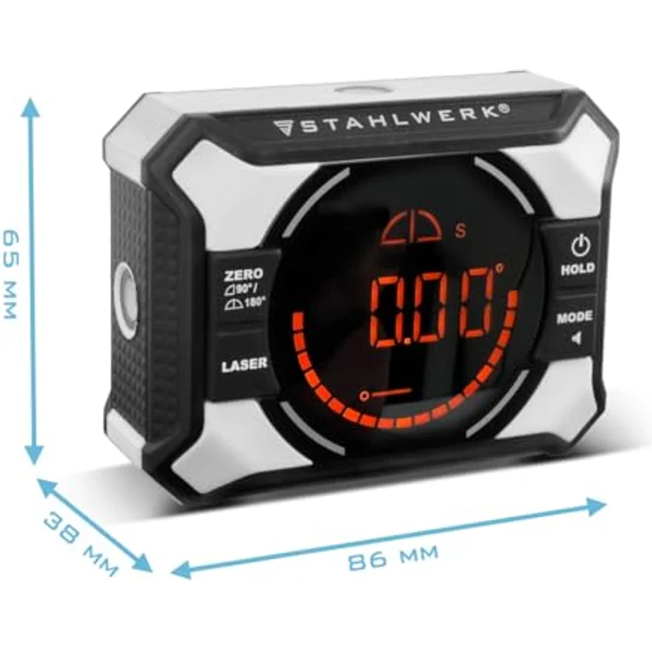 STAHLWERK DAG-360 ST Digitaler Laser Winkelmesser mit Wasserwaage, 0°-360° Neigungsmesser, integrierte Magnete, 8,6 cm – Bild 4