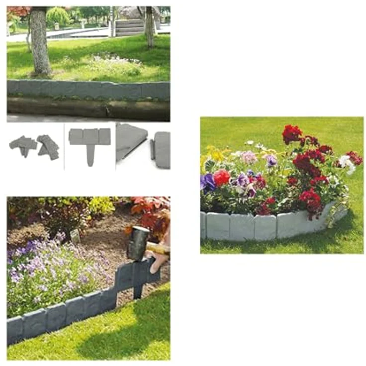 HTI-Living Beetumrandung Rasenkante 750 cm mit Solarlichterkette, LxH: 25x23 cm, Set, 30 Module inkl. Solarlichterkette, Beetbegrenzung Beeteinfassung Beetumrandung, Grau – Bild 2