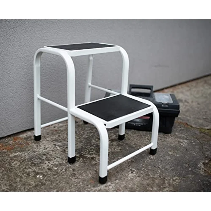 DRABEST - Tritthocker - 2 Stufen - Podest aus Aluminium - rutschfeste Oberfläche - 23 cm hoch - Trittstuhl, Leiter - bis zu 150 kg belastbar - für Haushalt, Werkstatt – Bild 4