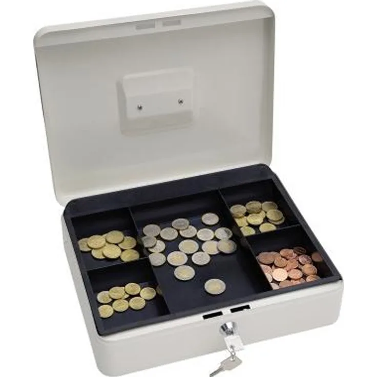 WEDO Geldkassette 30x9x24 cm (BxHxT) 1 Fach für Banknoten 5 Fächer für Hartgeld mit Schloss Stahl weiß