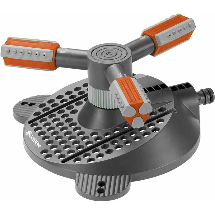 GARDENA Classic Kreisregner Mambo: Rasensprenger für gleichmäßige Bewässerung durch Präzisions-Düsenköpfe, für Flächen bis ma. 250m², mit integriertem Schmutzsieb, ma. Sprengbereich 18 m (2060-20) 4078500206204