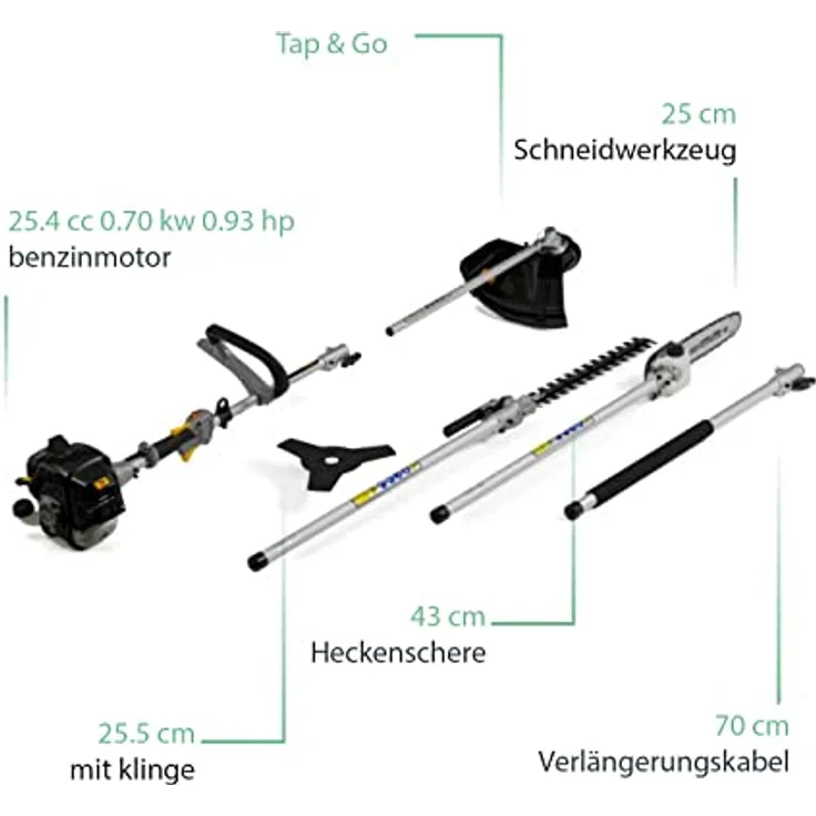 Alpina-Garden Benzin-Motorsense AMT 26 - 5 in 1, 25.5 cm Arbeitsbreite Messer, 43 cm Arbeitsbreite Faden, Set, mit Heckenscheren- und Hochentasteraufsatz – Bild 2