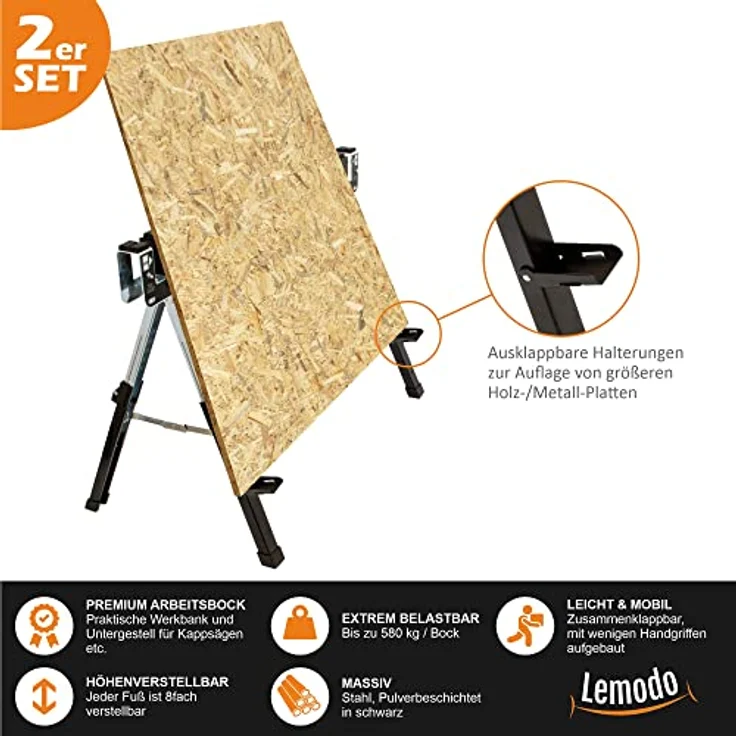Premium Arbeitsbock, klappbar, höhenverstellbar, Sägebock (2er Set) – Bild 6