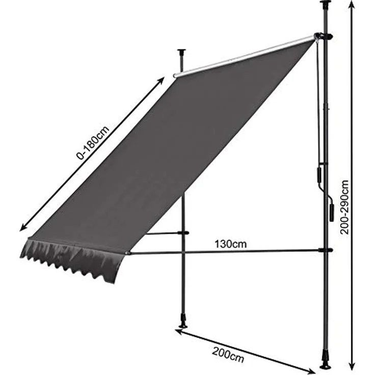 QUICK STAR 2 Stück Klemmmarkise 200x130cm GRAU Balkonmarkise Sonnenschutz Terrassenüberdachung Höhenverstellbar von 200-290cm ohne Bohren – Bild 3