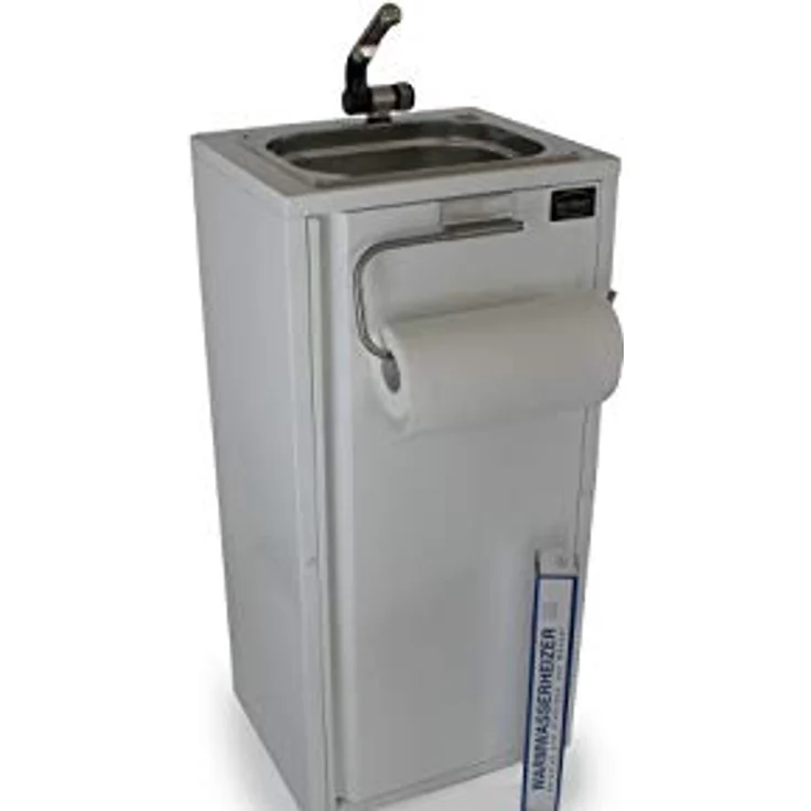 ad-ideen Mobiles Waschbecken 19L Großtank mit Warmwasserheizung, Edelstahl, inkl. Automatikwasserhahn, Weiß – Bild 1