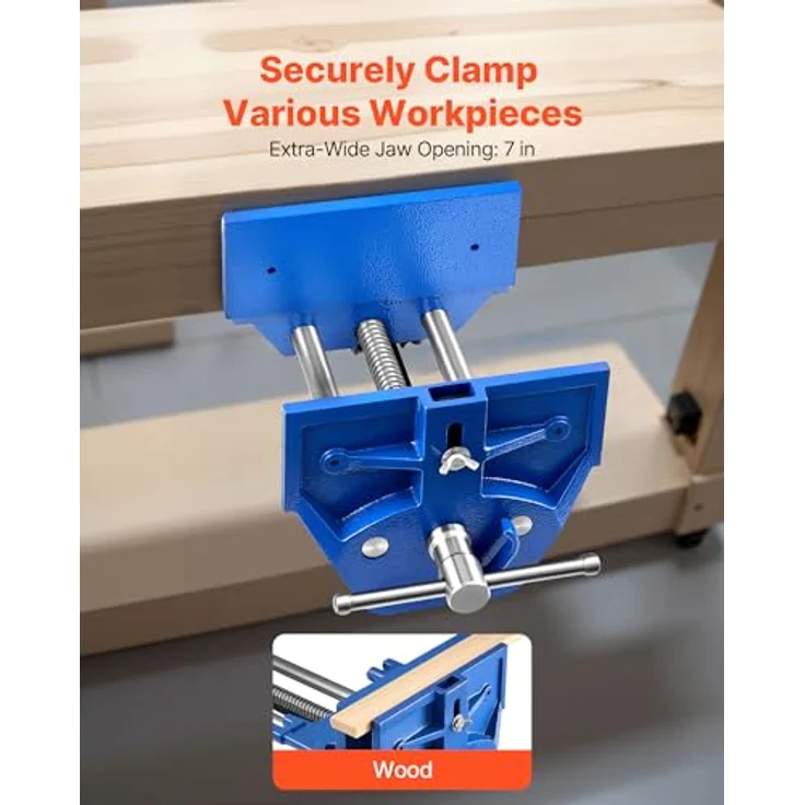VEVOR Schnellspanner-Schraubstock für Holzbearbeitung, 17,78 cm Backenbreite, 20,32 cm Backenöffnung, Gusseisenkonstruktion mit verstellbarem Frontanschlag – Bild 2