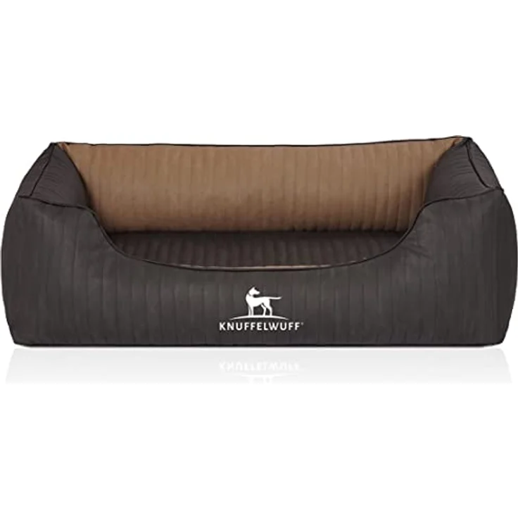 Knuffelwuff Orthopädisches Hundebett Outback aus Laser-gestepptem Kunstleder M-L 85 x 63cm Schwarz/Cappuccino – Bild 3