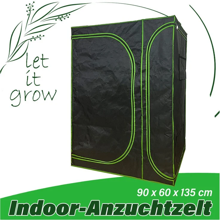 Kingpower Gewächshaus 90x60x135 cm Gewächshaus Zuchtzelt Growschrank Zuchtschrank, Indoor Pflanzenzucht, schwarz/ grün – Bild 1