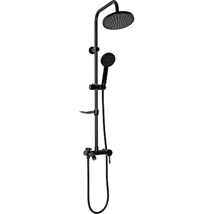 Rea Duschsystem LUIS black, Duschset mit Duscharmatur, Duschkopf 20x20 cm und Messing Kopfbrause, Duschgarnitur für Badezimmer (Schwarz) – Bild 4