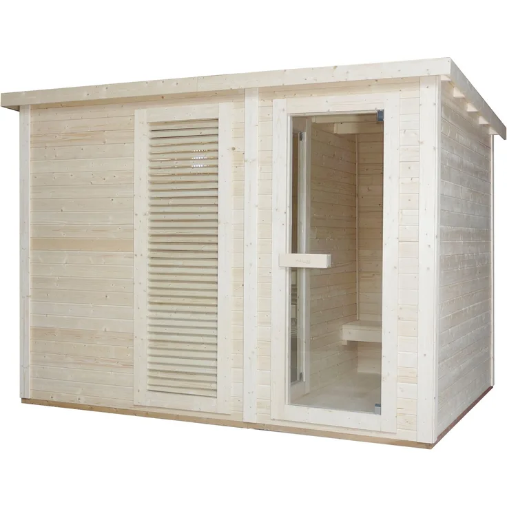 Sanotechnik Sauna VAASA Außensauna, 310 x 230 x 219,5 cm, 3,8 mm, für 5 Personen, Fichetnholz
