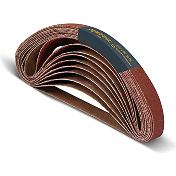 Powertec 401812 Schleifband, Aluminiumoxid, 1-2 Zoll x 18 Zoll, 120 Körnung, 20 Stück