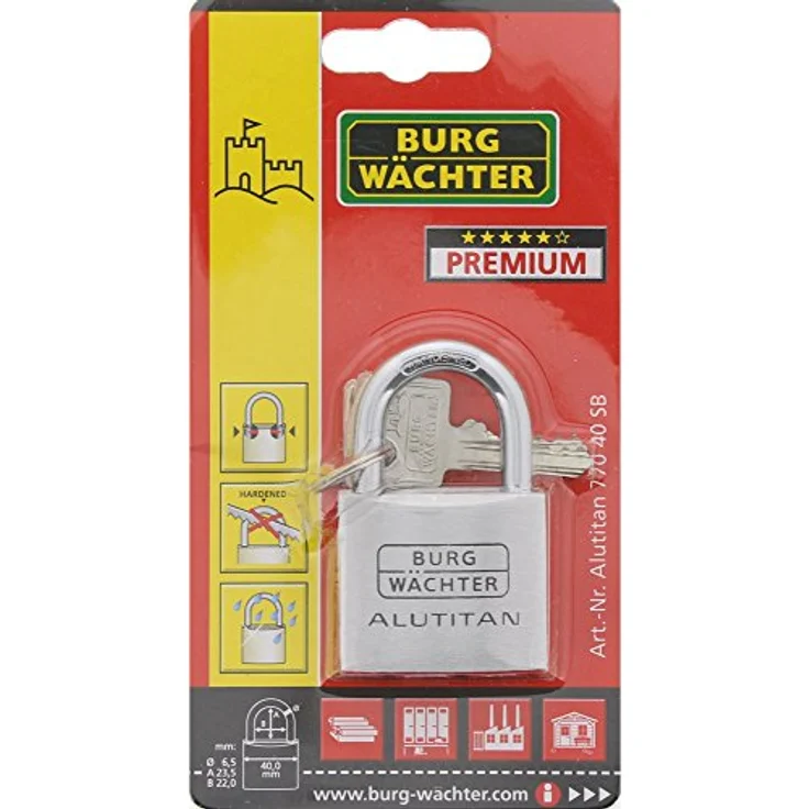 BURG-WÄCHTER Zylinder-Vorhangschloss, 6,5 mm Bügelstärke, Alutitan 770 40 SB, 40 mm – Bild 8