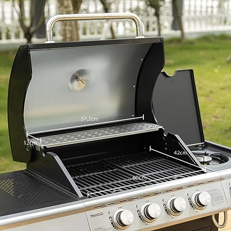 Royal Gourmet 4+1 Brenner Gasgrill Grillwagen mit automatischer Zündung,integriertem Thermometer und Unterschrank Edelstahl Brenner mit 14,5 kW Camping Gasgrill für Outdoor Barbecue Schwarz – Bild 4