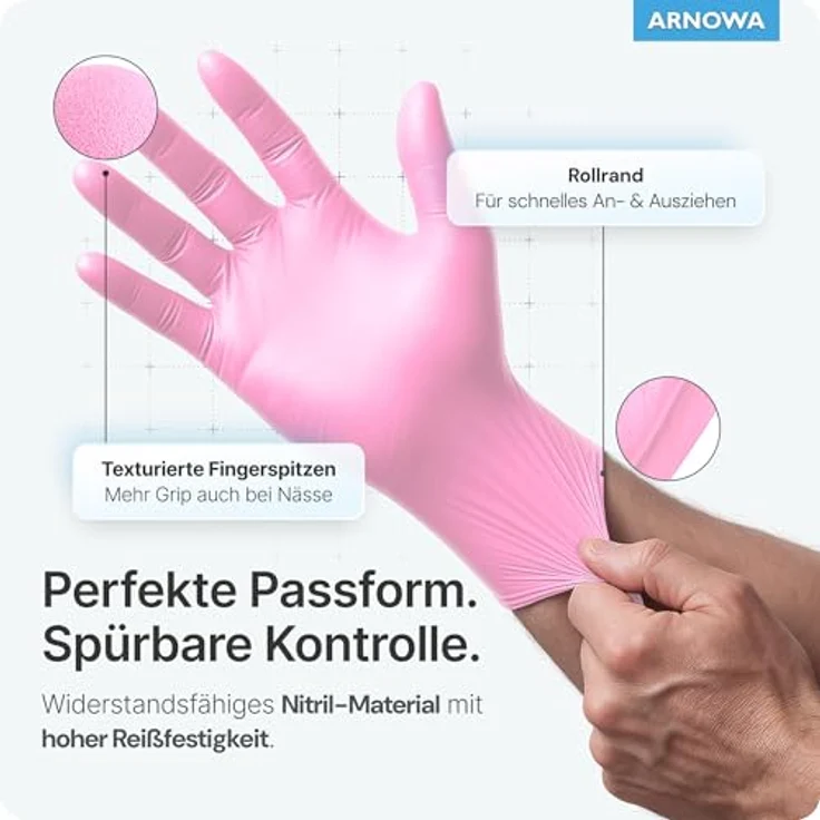 ARNOMED Einweghandschuhe Pink, Nitrilhandschuhe puderfrei, latexfrei, Größe XS, 100 Stück/Box – Bild 2