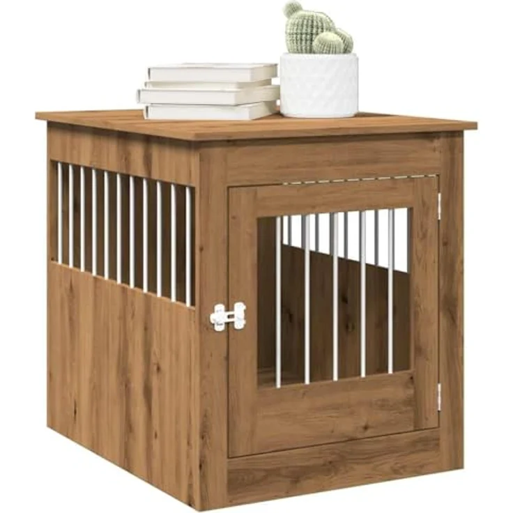 vidaXL Hundekäfig im Möbelstil Artisan-Eiche 64,5x80x71 cm, 2-in-1 Funktion mit belüftetem Design und abschließbarer Tür – Bild 2