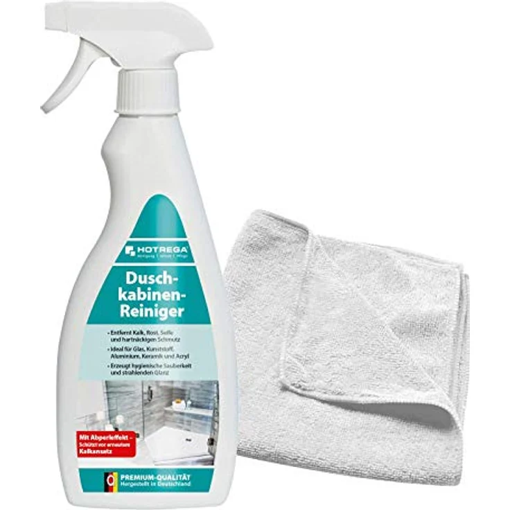 HOTREGA® Duschreiniger Kalkentferner, effektiver Glasreiniger für Duschkabinen, entfernt Kalk und Seifenreste, mit Abperleffekt und frischem Duft – Bild 1