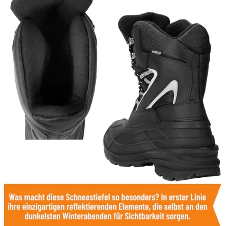 NEO TOOLS Herren-Schneestiefel 43, isoliert, rutschfest, mit Reflektoren, ökologisches Leder und TPR-Gummi – Bild 4