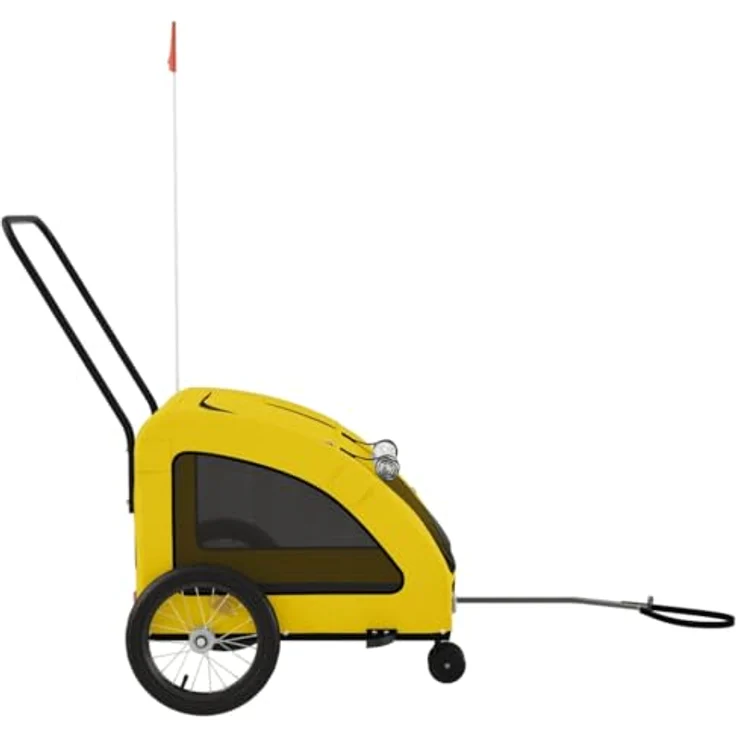 vidaXL Hunde-Transportbox Fahrradanhänger Gelb, robuster Eisenrahmen, Oxford-Gewebe, PVC-Dach, für kleine Hunde und Katzen, max. Tragfähigkeit 45 kg – Bild 7