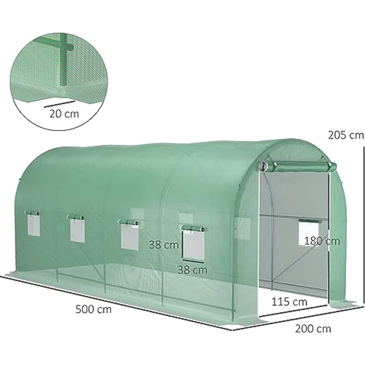 Outsunny Foliengewächshaus Tomatengewächshaus Treibhaus Folientunnel Frühbeet mit Fenster Grün 500 x 200 x 210 cm – Bild 3