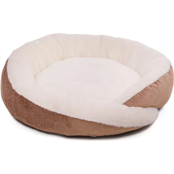 Wallace & Jones | Hundebett rund Grace - gemütlicher Hundekorb für Große Hunde, rutschfest, braun-beige, Größe L, ca. 80 x 80 x 22 cm – Bild 5
