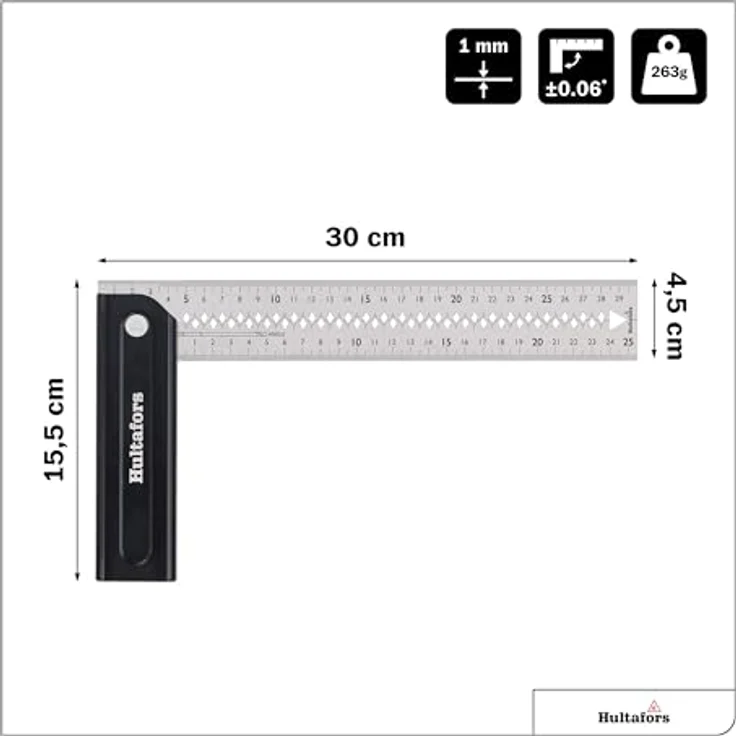 Hultafors Verstellbarer Gehrungswinkel Quattro 270, Aluminium 300mm x 45mm, faltbar mit Feststellung bei 45°, 90°, 135° & 270°, Anreißkerben & Mittellinie, Made in EU, 253120 – Bild 2