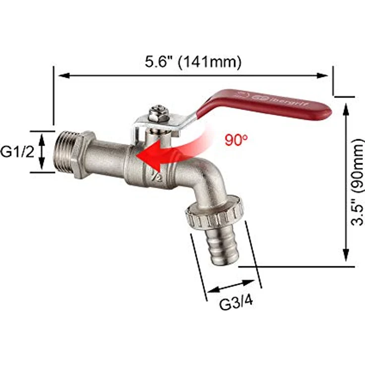 Ibergrif Garten Wasserhahn 1/2 Zoll mit Gartenschlauch Adapter - Kugelhahn Frostsicher -10℃, High Temperature Resistance 120℃, Absperrhahn Tropffrei für Garten Regentonne, Wasserhahn Aussen Messing – Bild 3